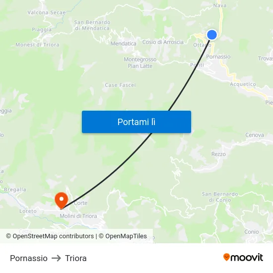 Pornassio to Triora map