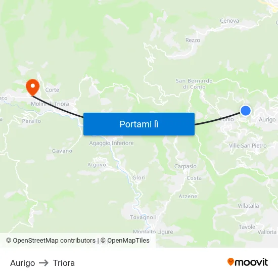 Aurigo to Triora map