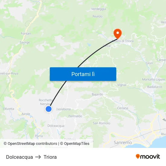 Dolceacqua to Triora map