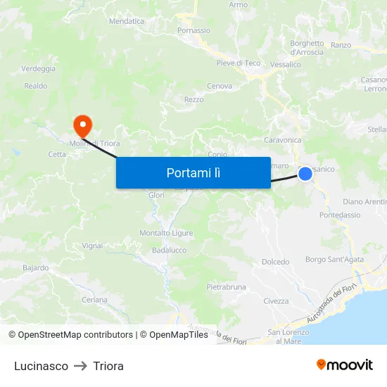 Lucinasco to Triora map
