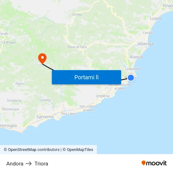 Andora to Triora map