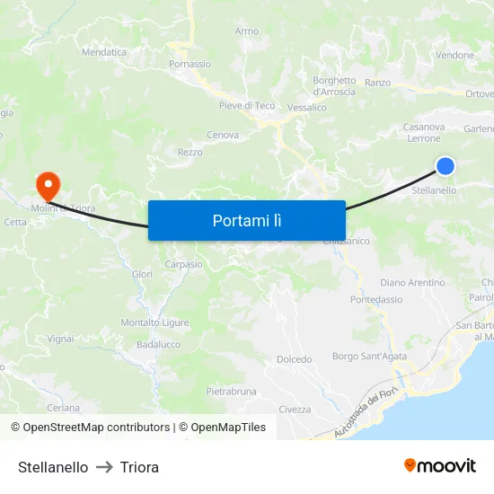 Stellanello to Triora map