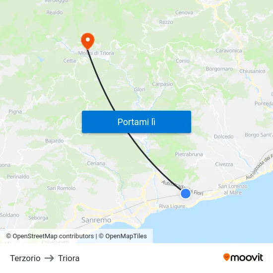 Terzorio to Triora map