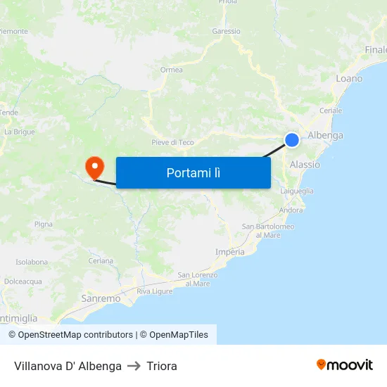 Villanova D' Albenga to Triora map