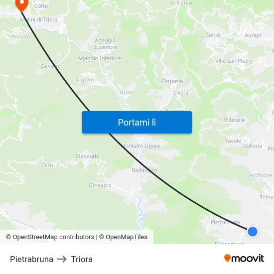 Pietrabruna to Triora map