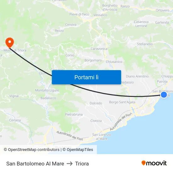 San Bartolomeo Al Mare to Triora map