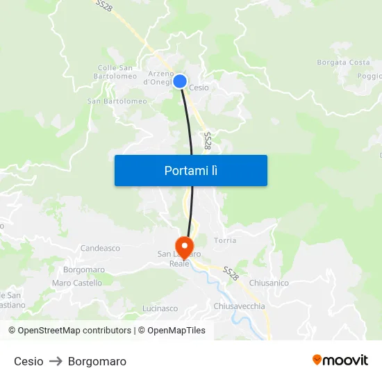 Cesio to Borgomaro map