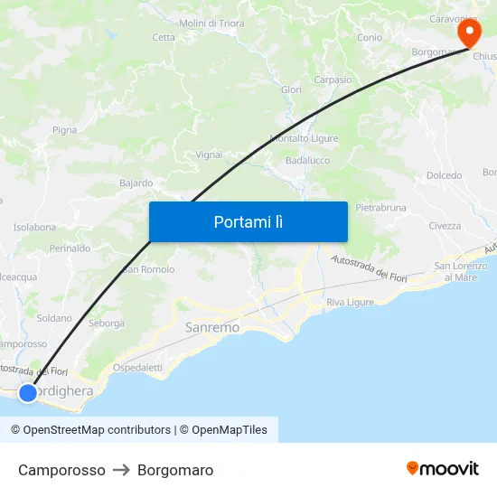 Camporosso to Borgomaro map