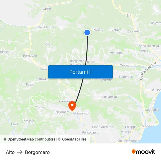 Alto to Borgomaro map
