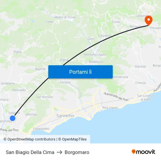 San Biagio Della Cima to Borgomaro map