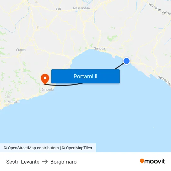 Sestri Levante to Borgomaro map