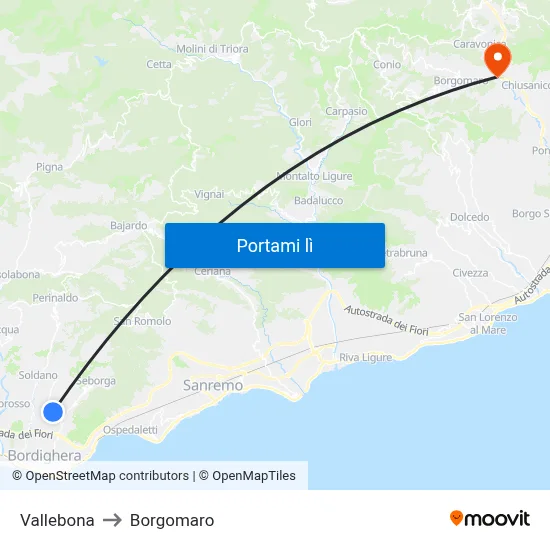 Vallebona to Borgomaro map