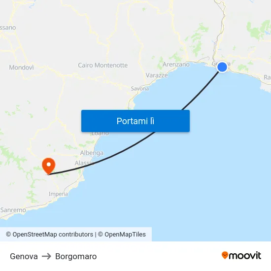 Genova to Borgomaro map