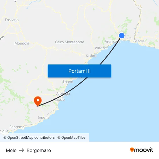 Mele to Borgomaro map