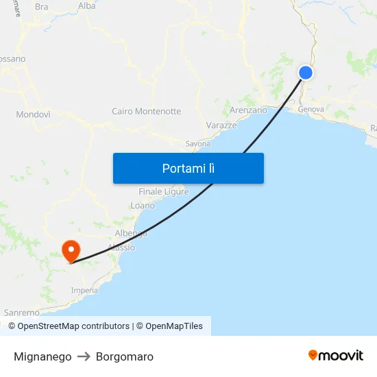 Mignanego to Borgomaro map