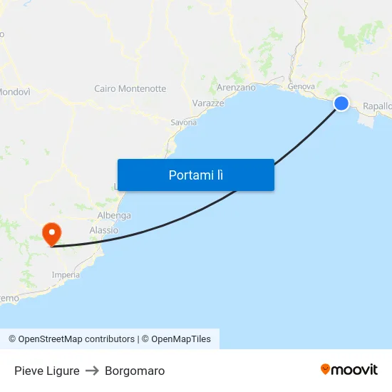 Pieve Ligure to Borgomaro map