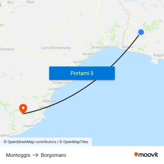 Montoggio to Borgomaro map