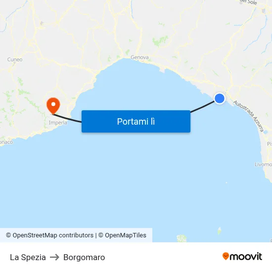 La Spezia to Borgomaro map