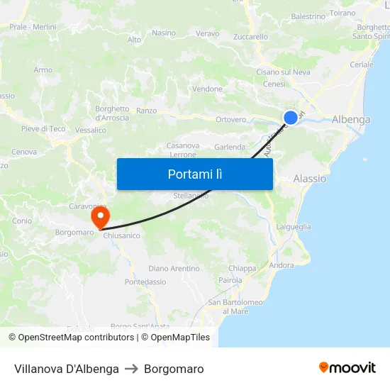 Villanova D'Albenga to Borgomaro map