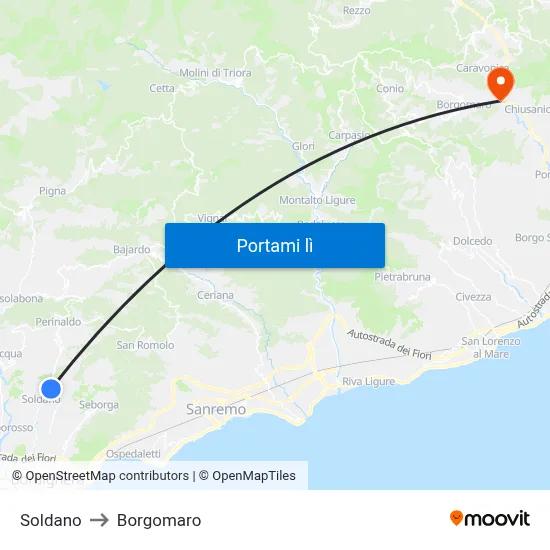 Soldano to Borgomaro map