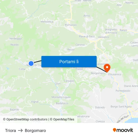 Triora to Borgomaro map