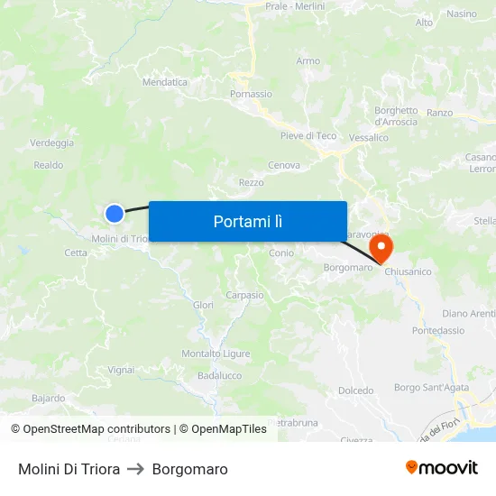 Molini Di Triora to Borgomaro map