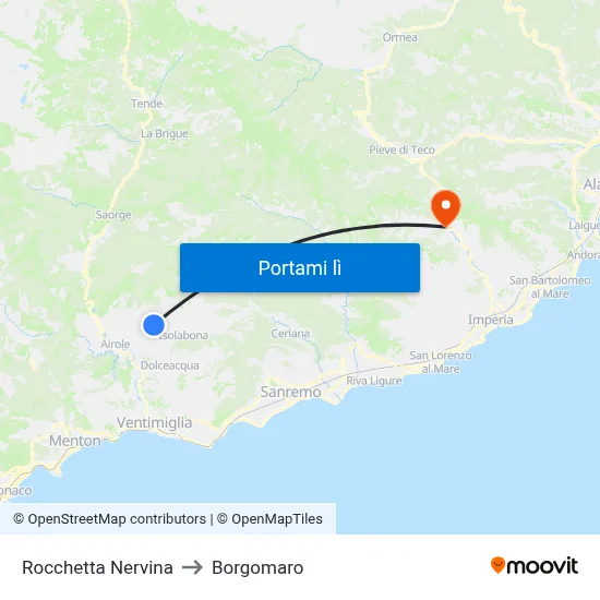 Rocchetta Nervina to Borgomaro map