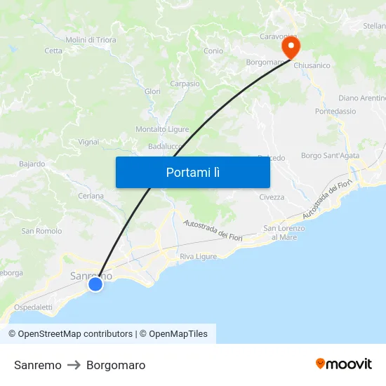 Sanremo to Borgomaro map