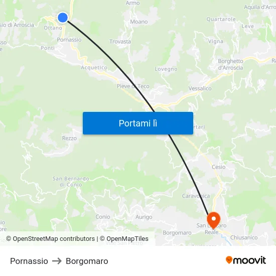 Pornassio to Borgomaro map
