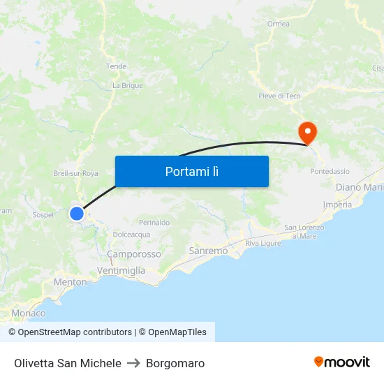 Olivetta San Michele to Borgomaro map