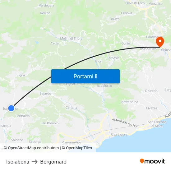 Isolabona to Borgomaro map