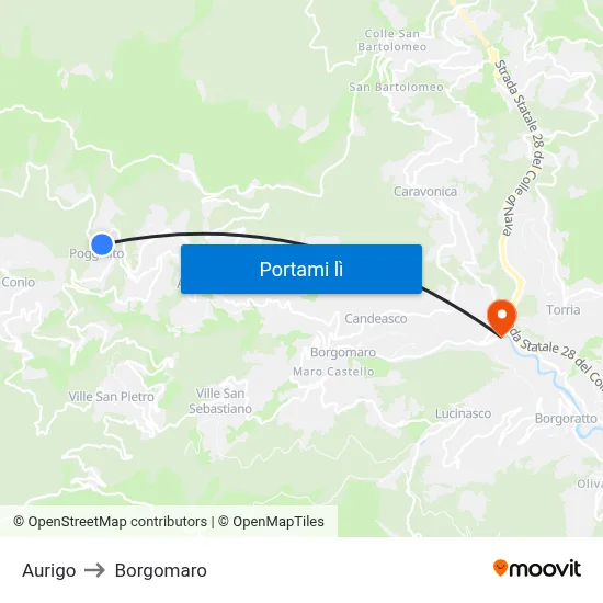 Aurigo to Borgomaro map