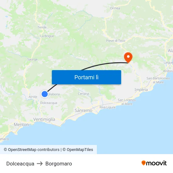 Dolceacqua to Borgomaro map