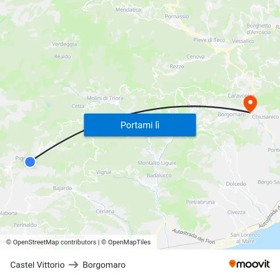 Castel Vittorio to Borgomaro map