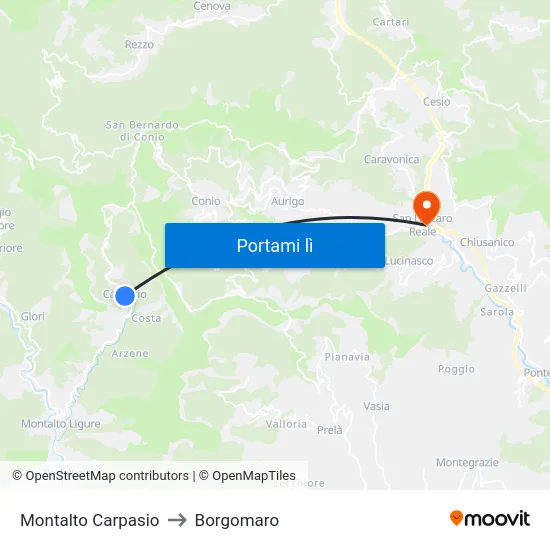 Montalto Carpasio to Borgomaro map