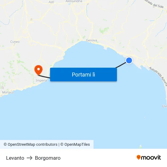 Levanto to Borgomaro map