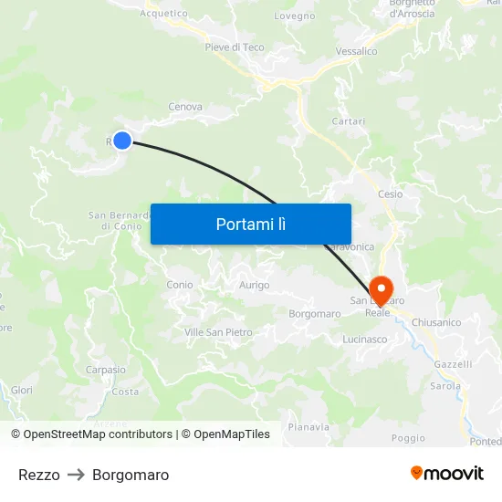 Rezzo to Borgomaro map