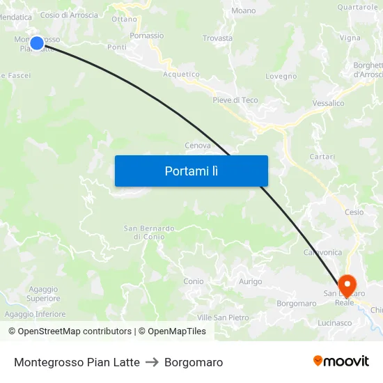 Montegrosso Pian Latte to Borgomaro map