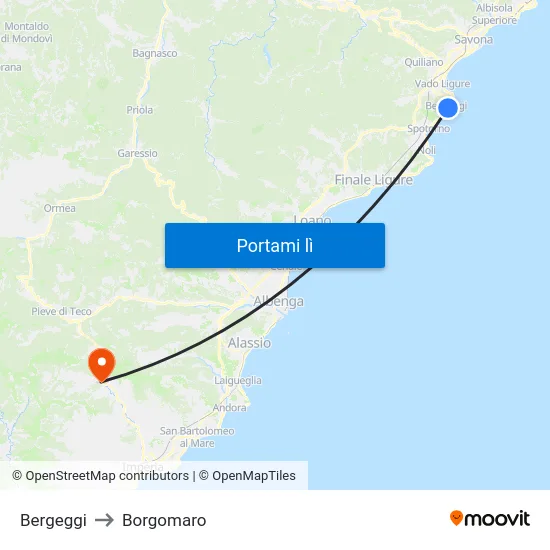 Bergeggi to Borgomaro map
