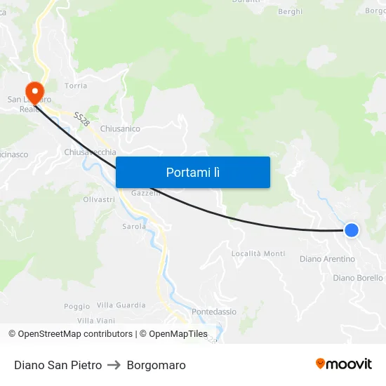 Diano San Pietro to Borgomaro map