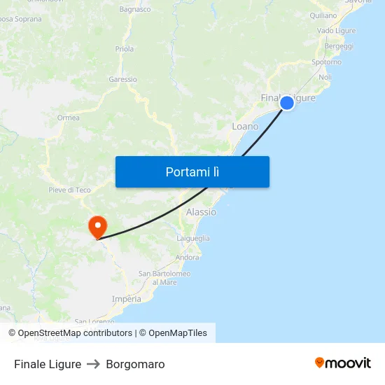 Finale Ligure to Borgomaro map