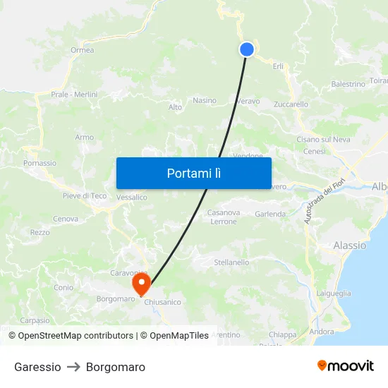 Garessio to Borgomaro map