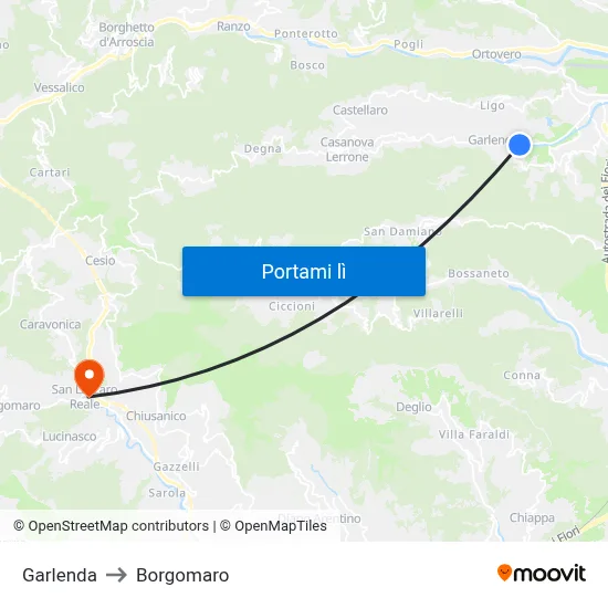Garlenda to Borgomaro map