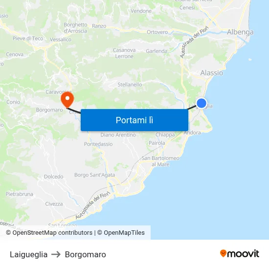 Laigueglia to Borgomaro map