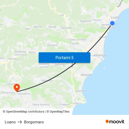 Loano to Borgomaro map