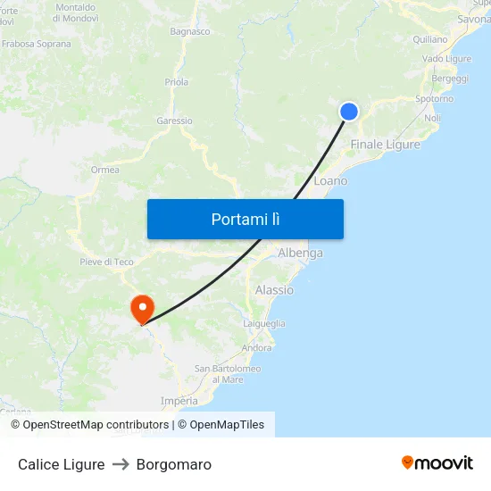Calice Ligure to Borgomaro map