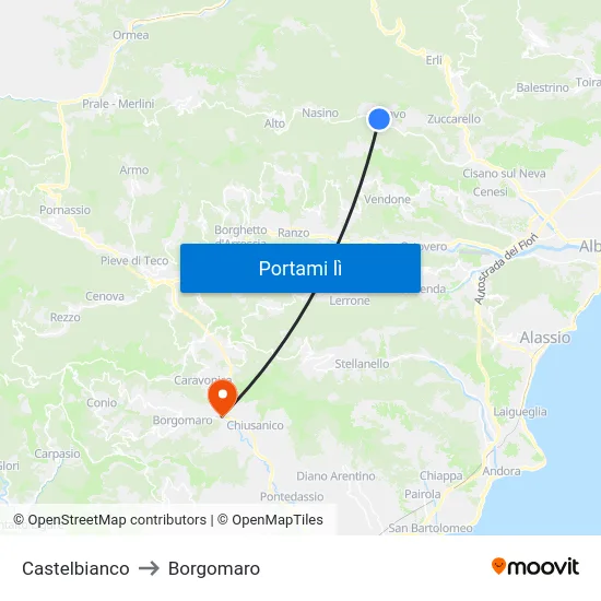 Castelbianco to Borgomaro map