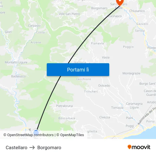 Castellaro to Borgomaro map