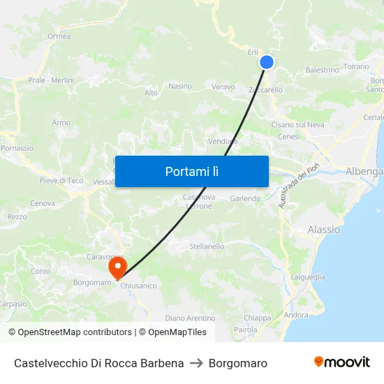 Castelvecchio Di Rocca Barbena to Borgomaro map
