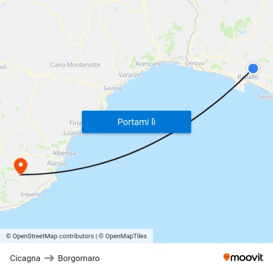 Cicagna to Borgomaro map
